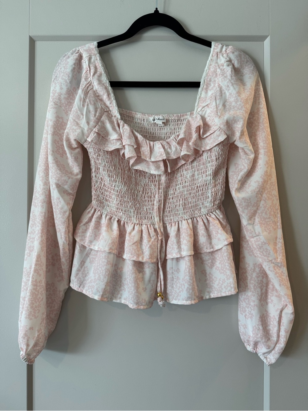 Derek Heart Light Pink Smocked Ruffle Peplum Blouse - NWOT